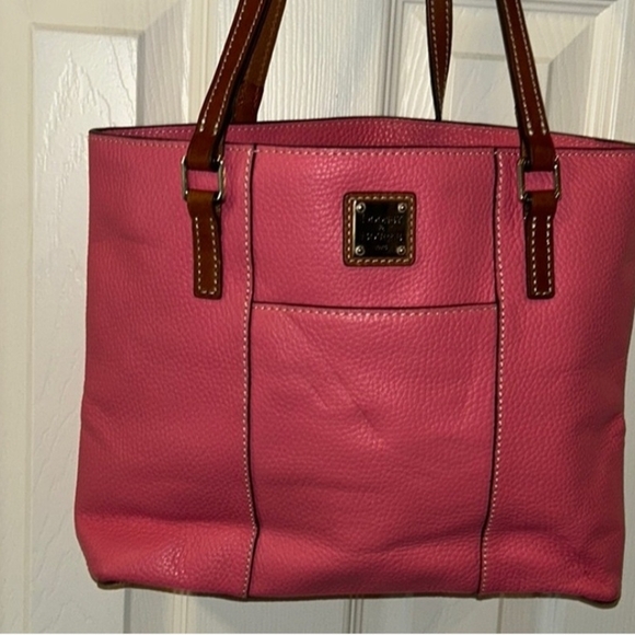 Dooney & Bourke Pink Pebbled Leather Tote with Brown Handles